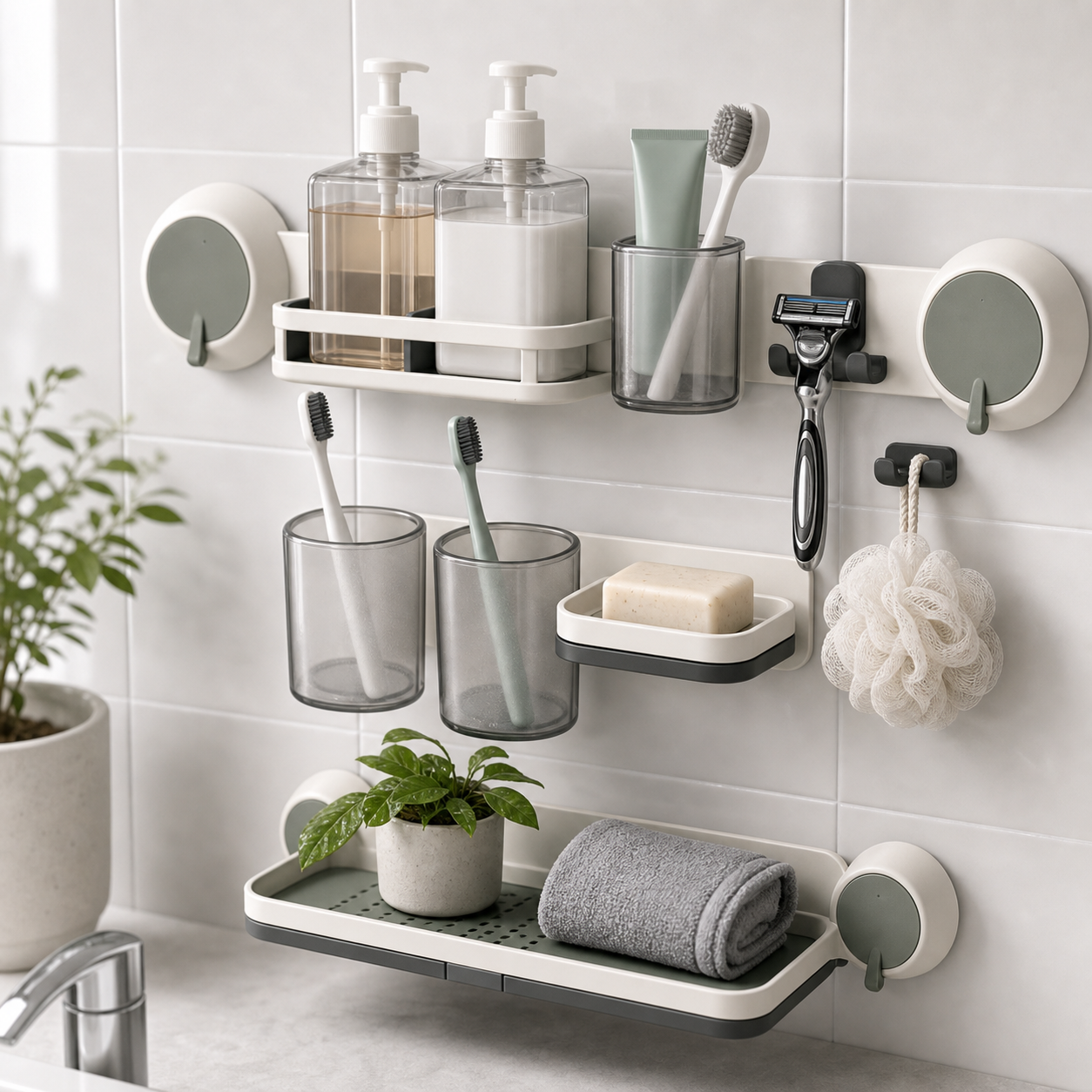 Related bathroom organizer set illustrating a different storage format