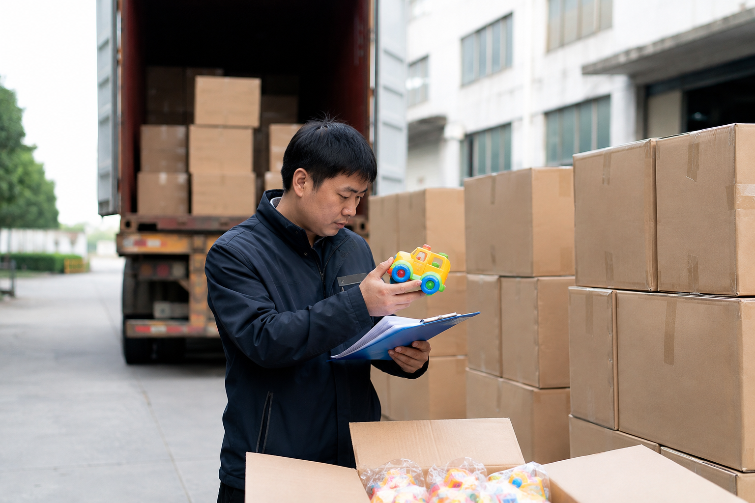 Asian packaging specialist reviewing plain recycled-content material samples