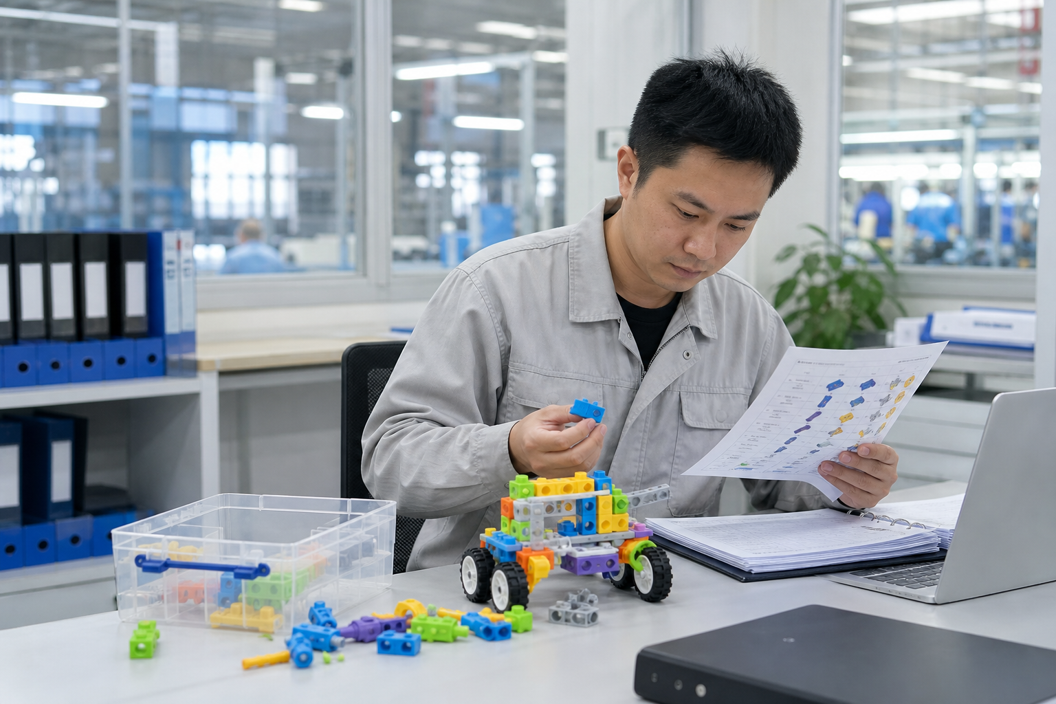 Asian quality inspector checking traceable unbranded consumer-goods cartons