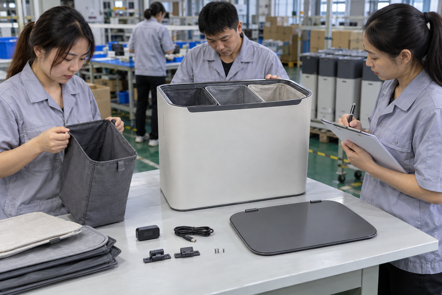 AI Laundry Sorter Bins product sample prepared for a buyer specification review