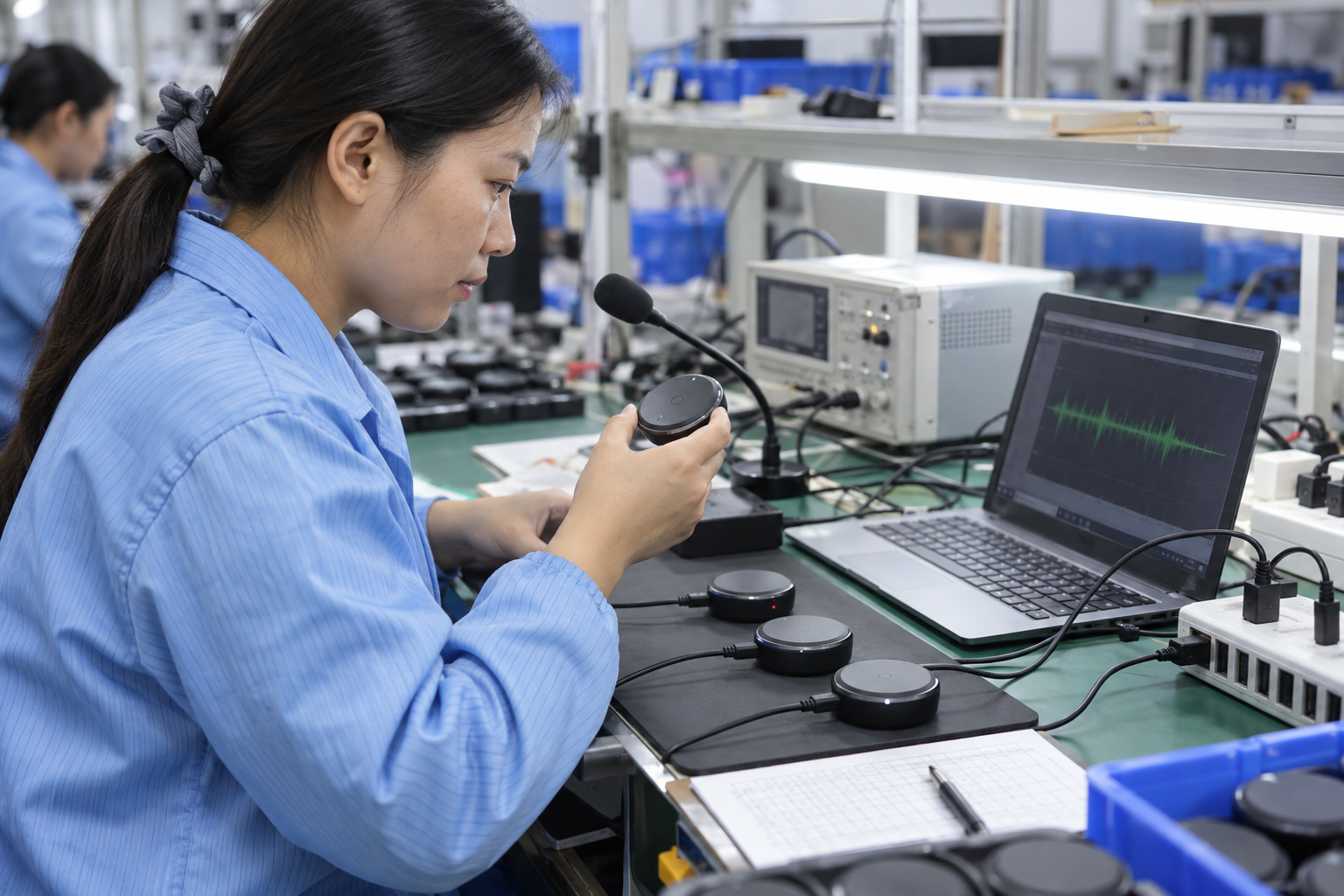 AI Meeting Note Button application and factory testing preparation by Asian technical staff