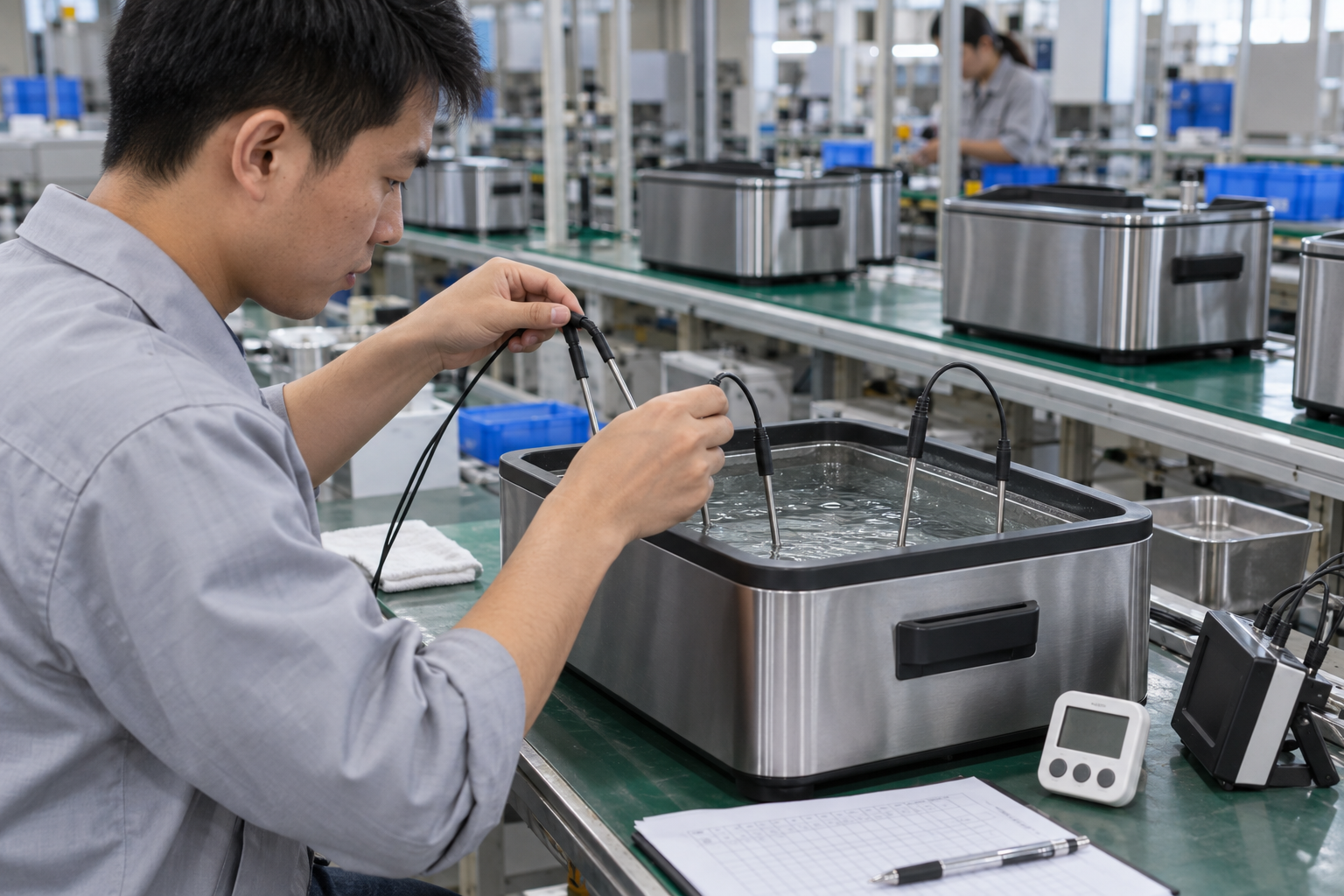 Countertop Sous-Vide Box application and factory testing preparation by Asian technical staff