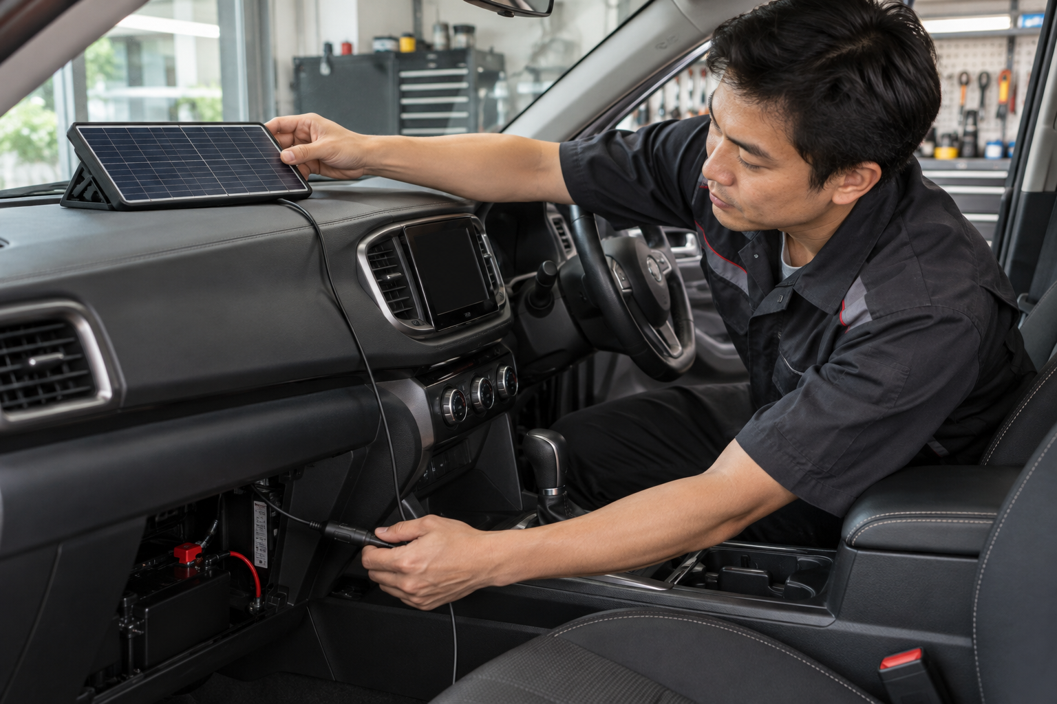 Dashboard Solar Battery Maintainer application and factory testing preparation by Asian technical staff