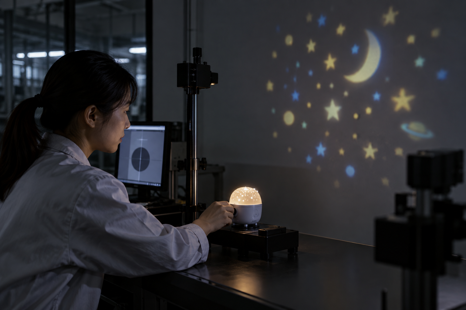 Story Projector Nightlight application and factory testing preparation by Asian technical staff