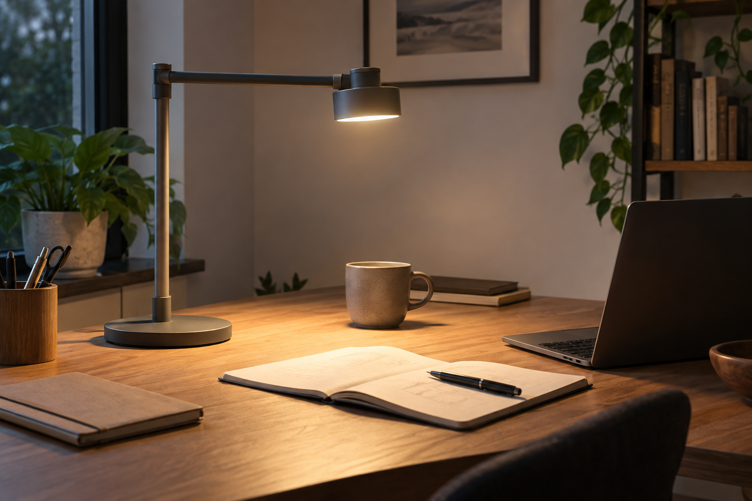 Magnetic modular lamp assembled on a home desk