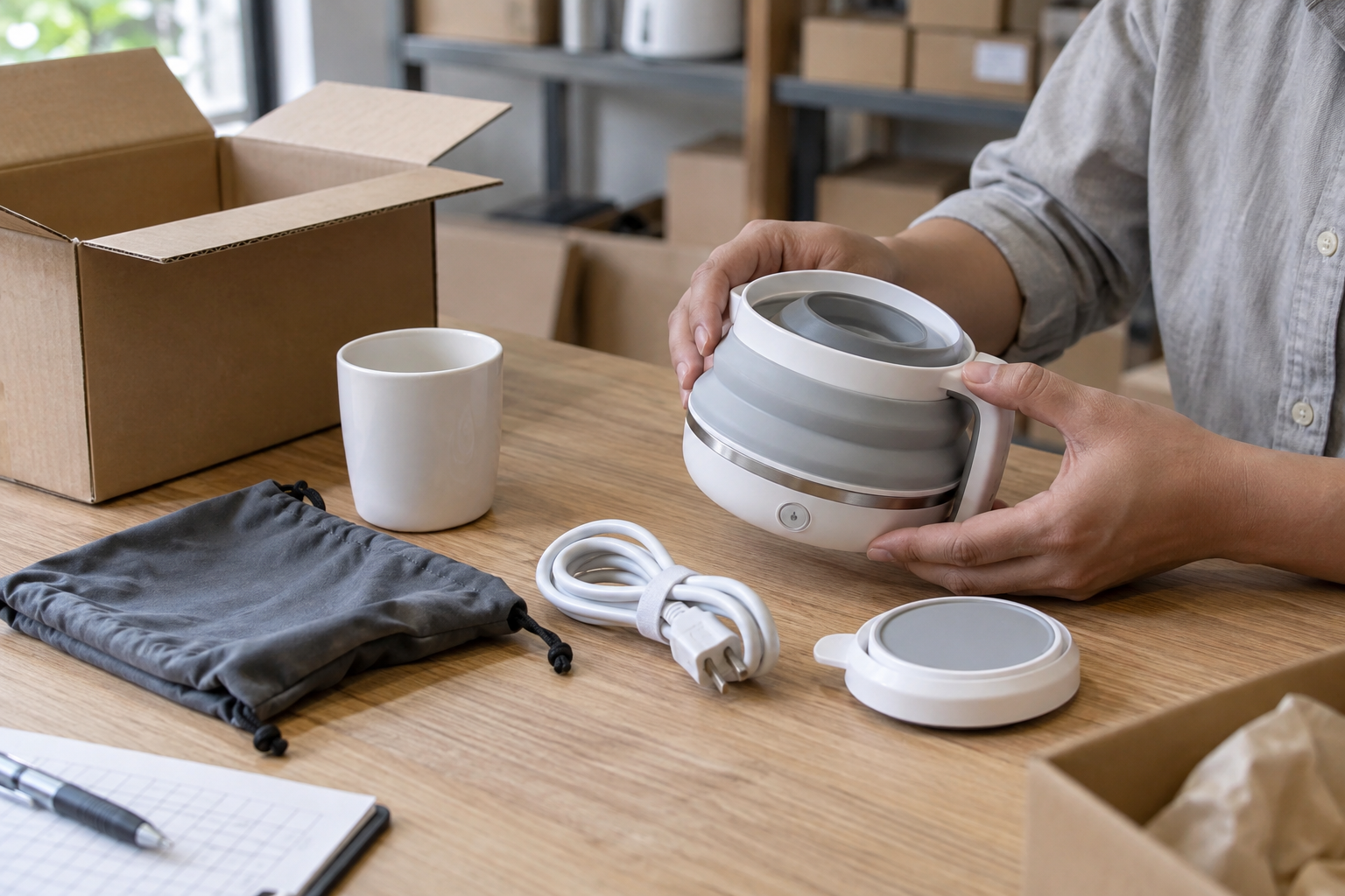 Collapsible travel kettle accessories and fold joints reviewed before pack-out