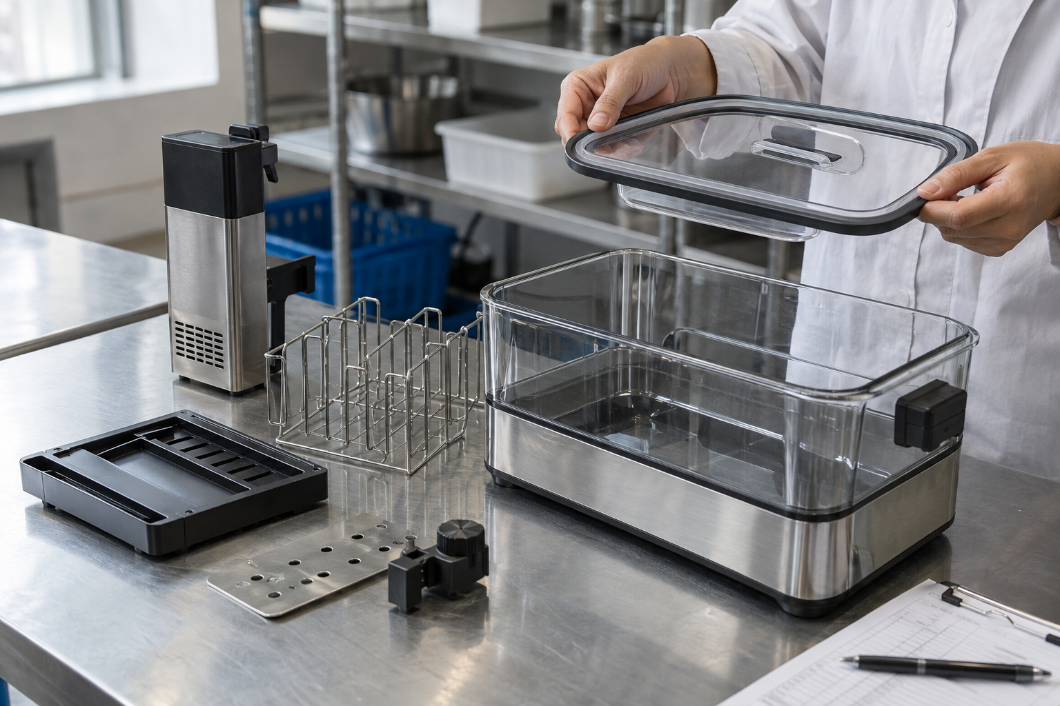 Countertop sous vide box lid seal and accessories reviewed for component fit