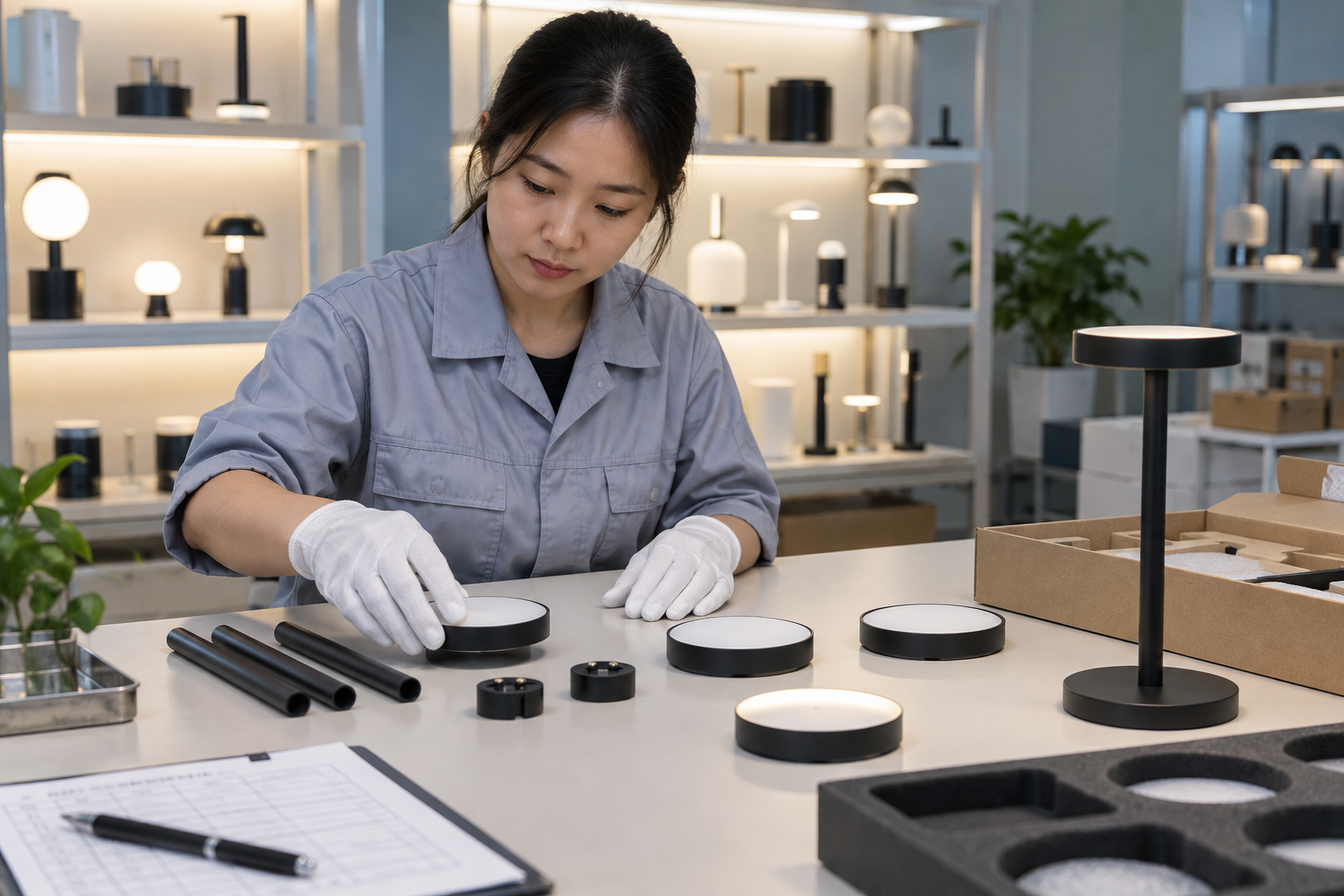 Illustrative documentary scene for magnetic modular lamps: retail assortment sourcing