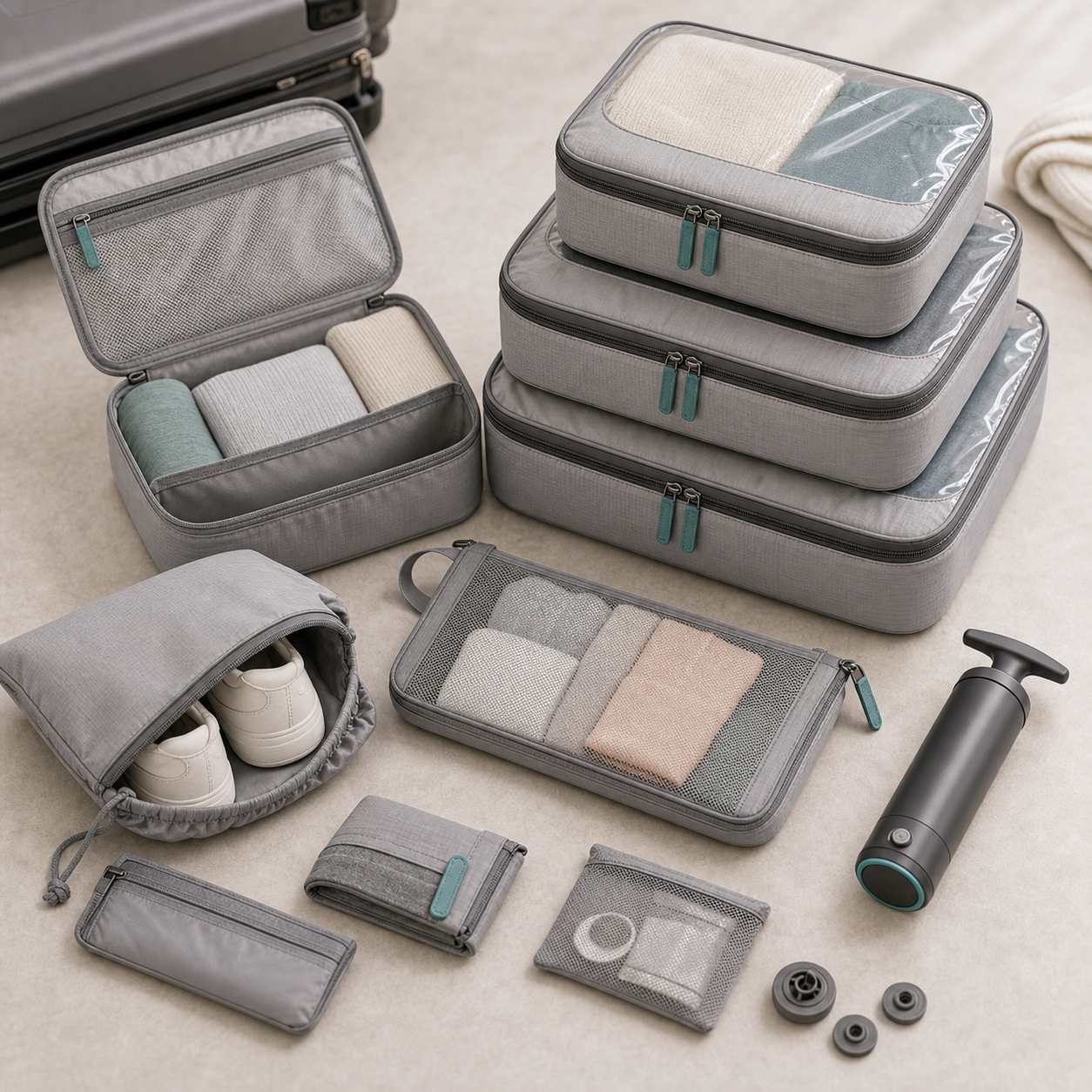 Modular compression packing cube set