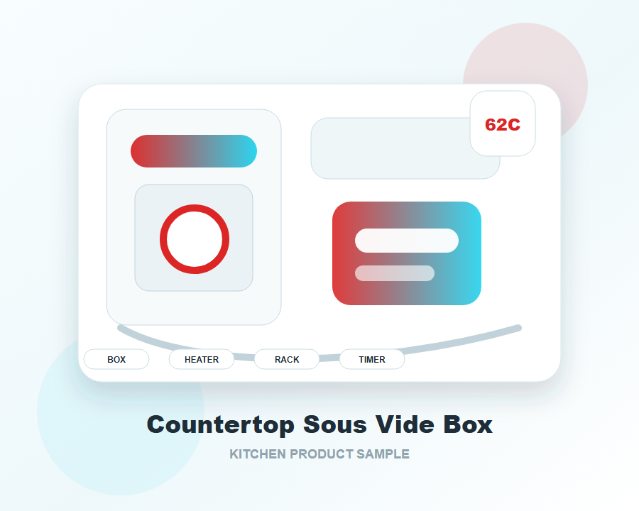 Compact countertop sous vide water box with rack