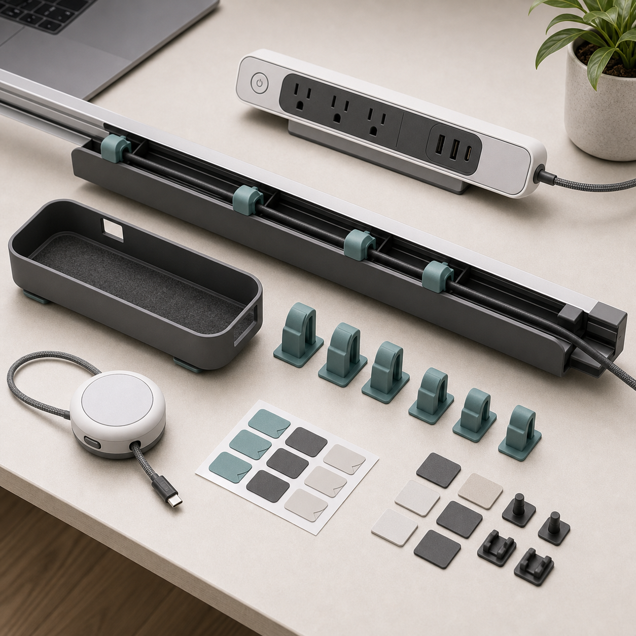 Desk cable raceway and magnetic power strip