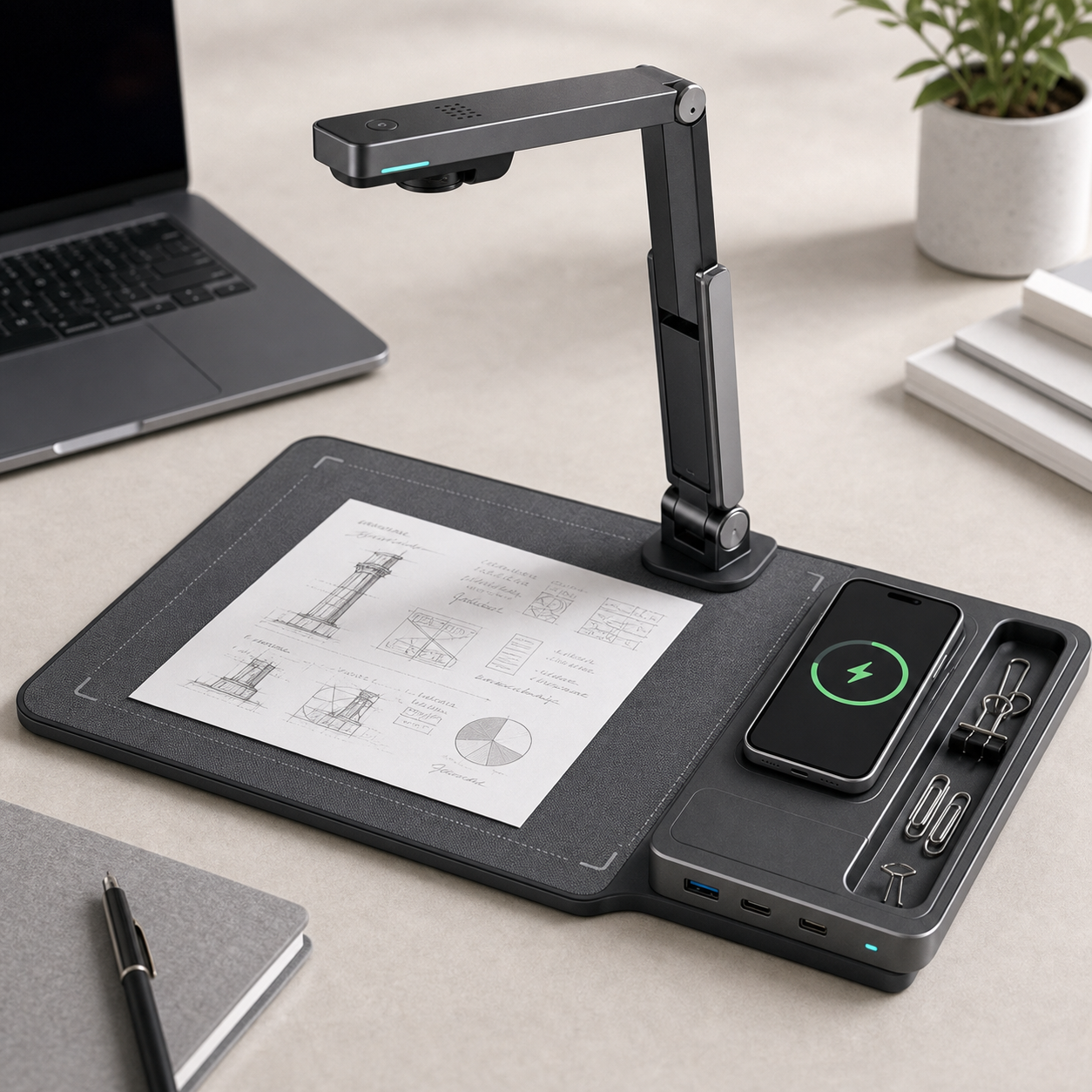 Desktop smart note scanner and charging mat