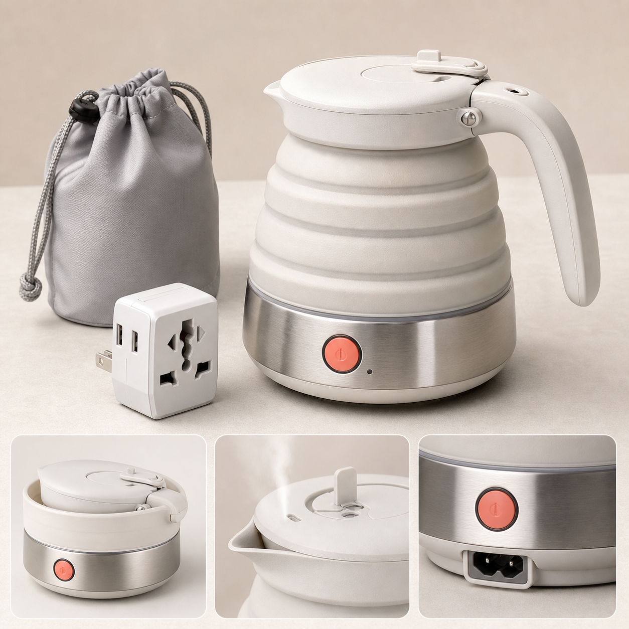 Collapsible electric travel kettle