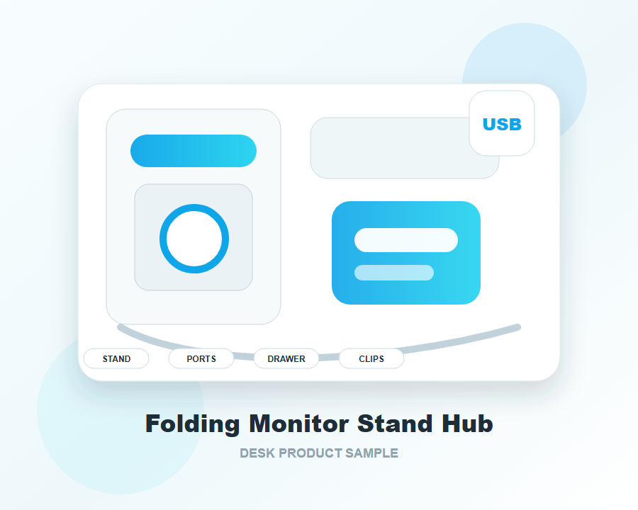 Folding monitor stand with USB hub and drawer