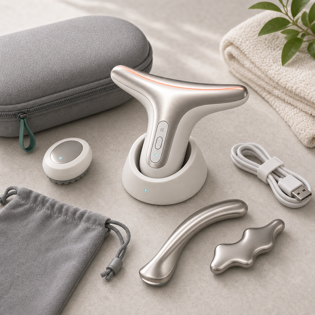 Compact heated massage scraper and mini fascia care kit