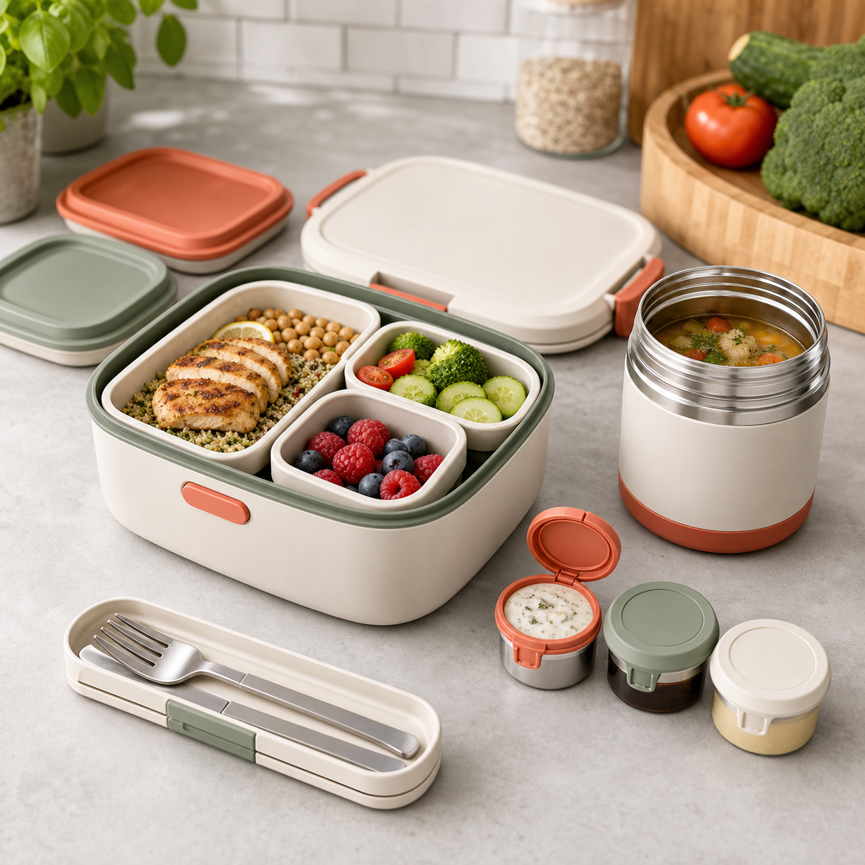 Modular reusable lunch box set
