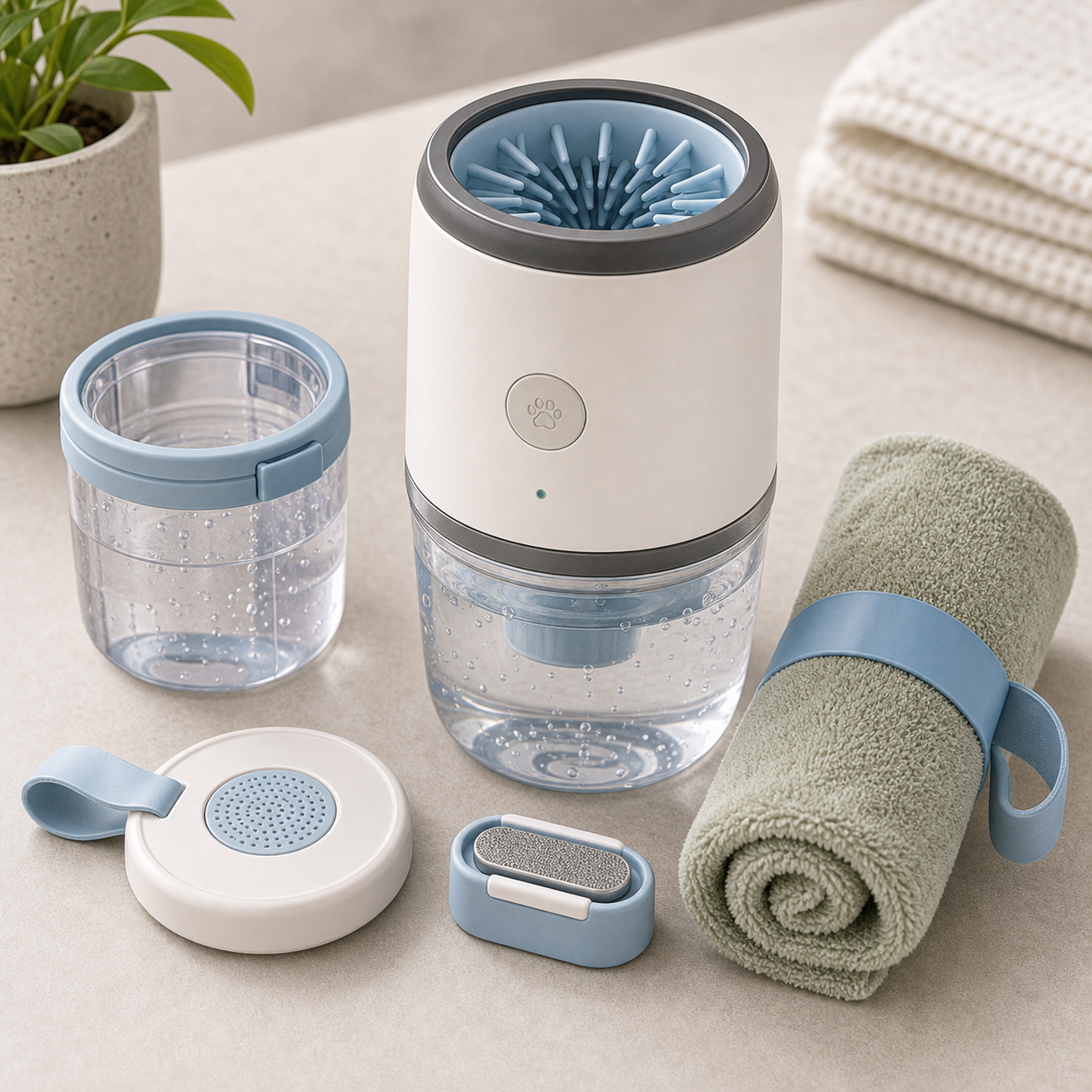 Pet grooming paw washer and dryer cup