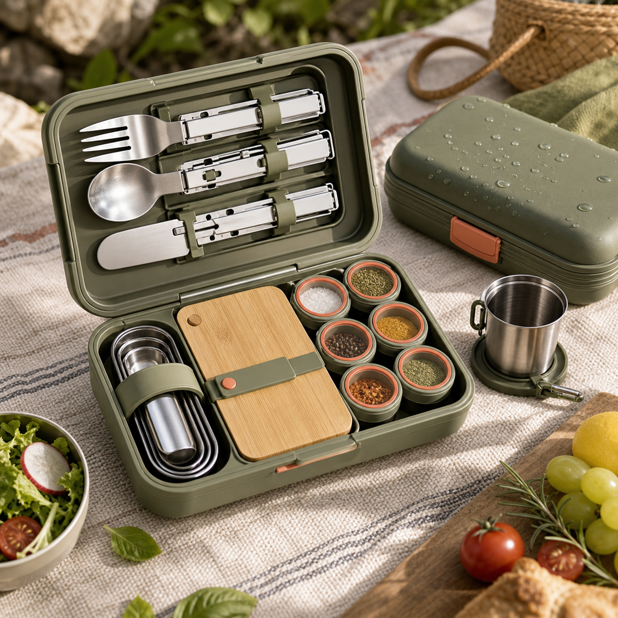 Outdoor picnic cutlery and seasoning pod set