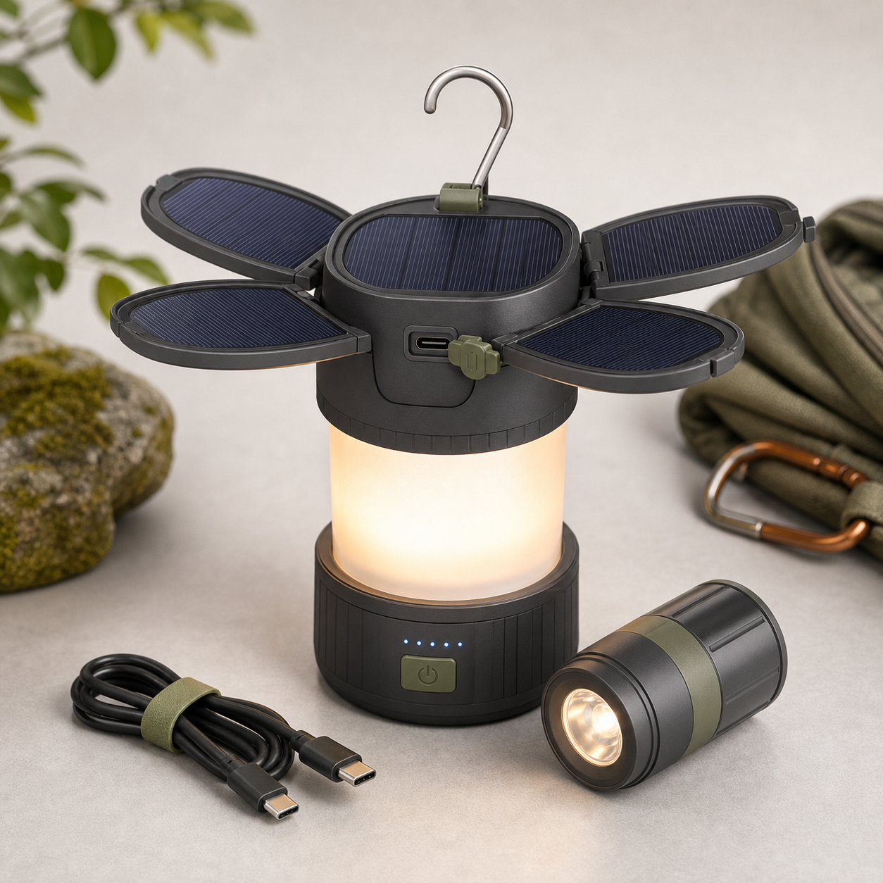 Solar folding camping lantern