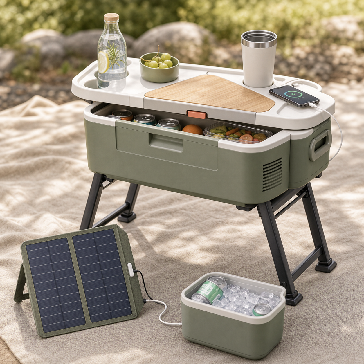 Solar picnic cooler table