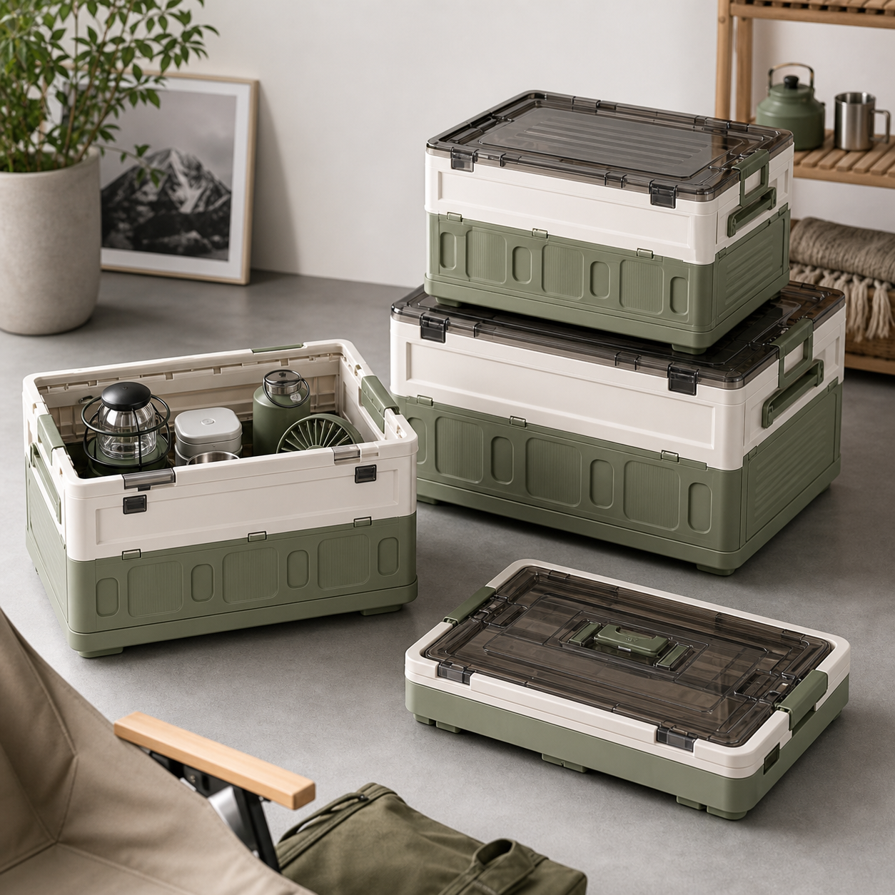 Collapsible storage crate set